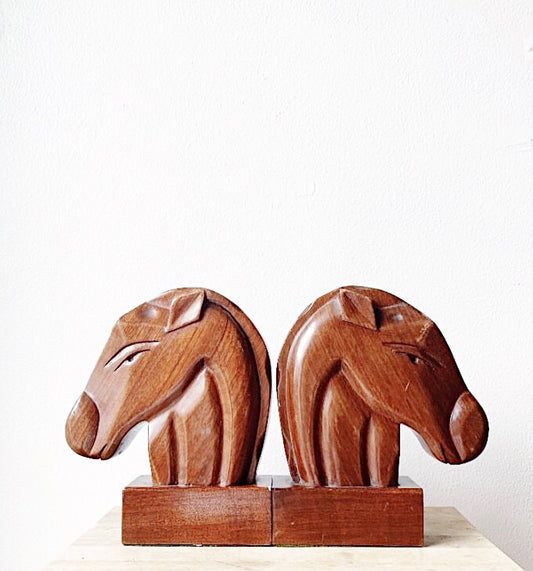 Vintage Carved Wood Bookends