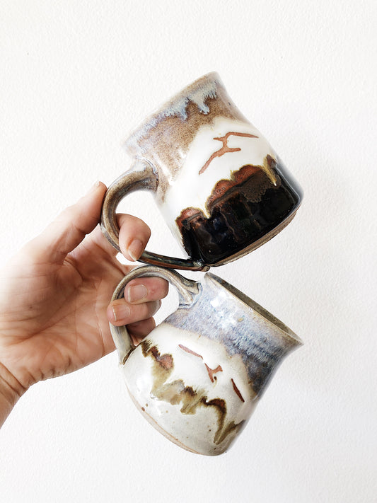 Vintage Pair of Handmade Mountain Mugs