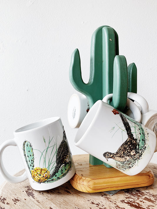 1970s Kay Mallek Cactus Mugs with Cactus Stand