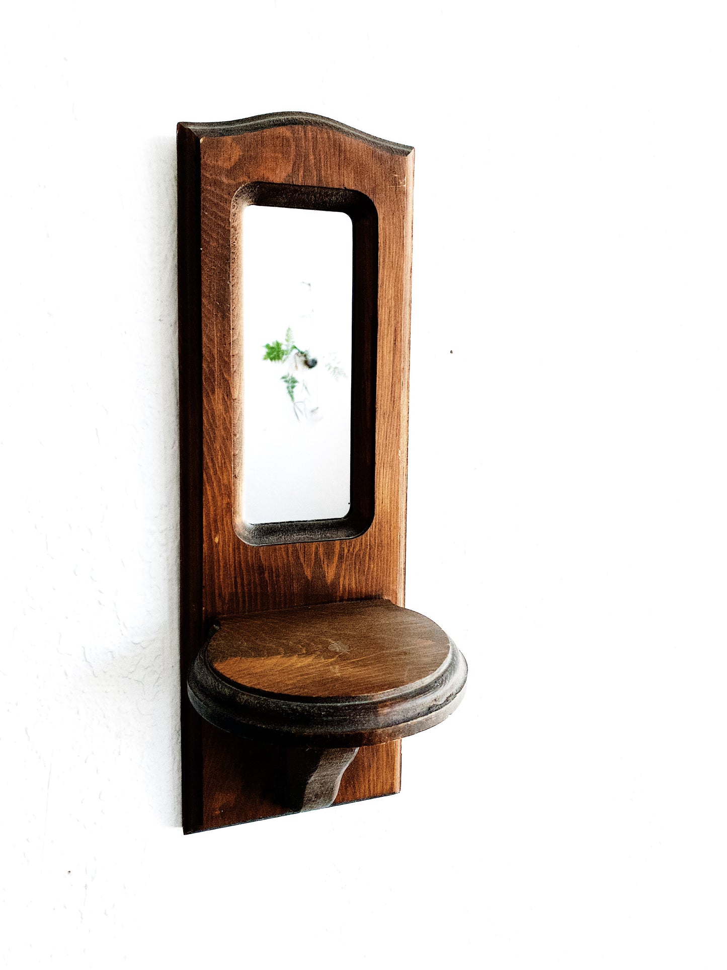 Vintage Mirrored Wood Wall Shelf