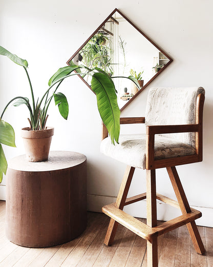 Pair Vintage Oak Swivel Bar Stools