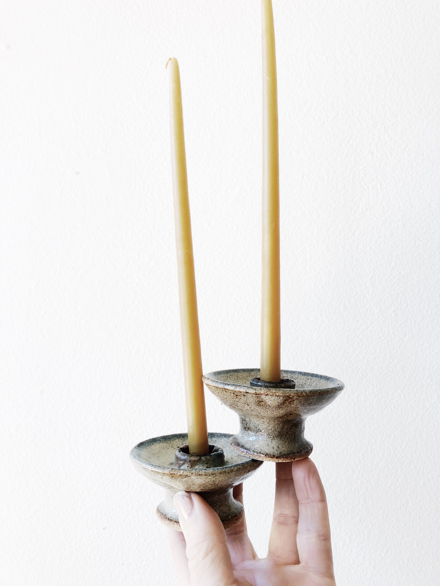 Vintage Handmade Ceramic Candle Holders Pair