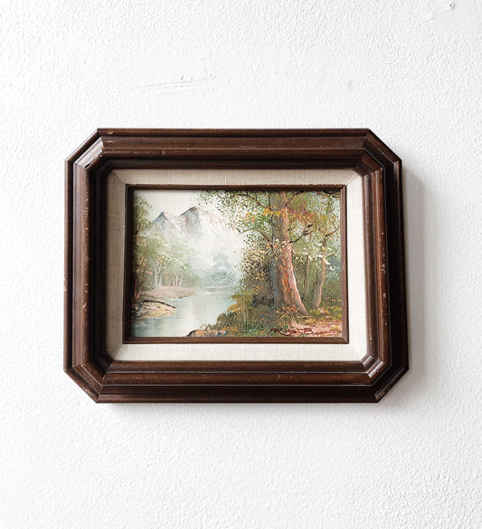Vintage Pink Mountain Oil Painting