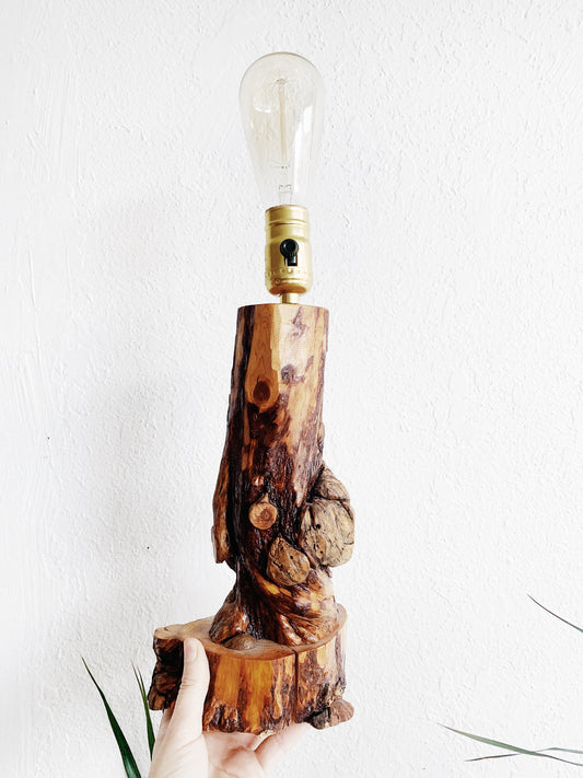 Vintage Handmade Wood Burl Lamp